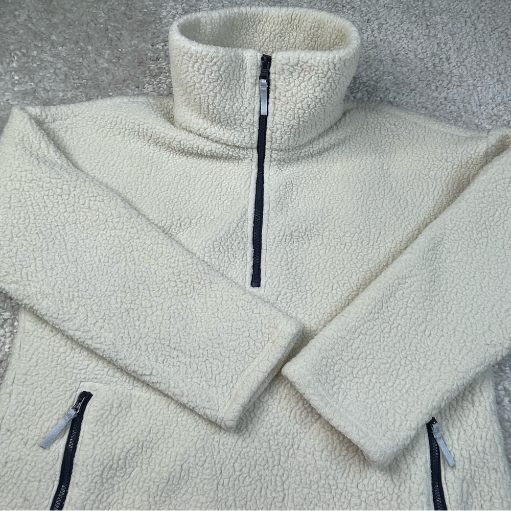 J.Crew Size M 1/4 Zip Jacket Fleece Bright Ivory Pockets Sherpa Cozy Layer Cabin